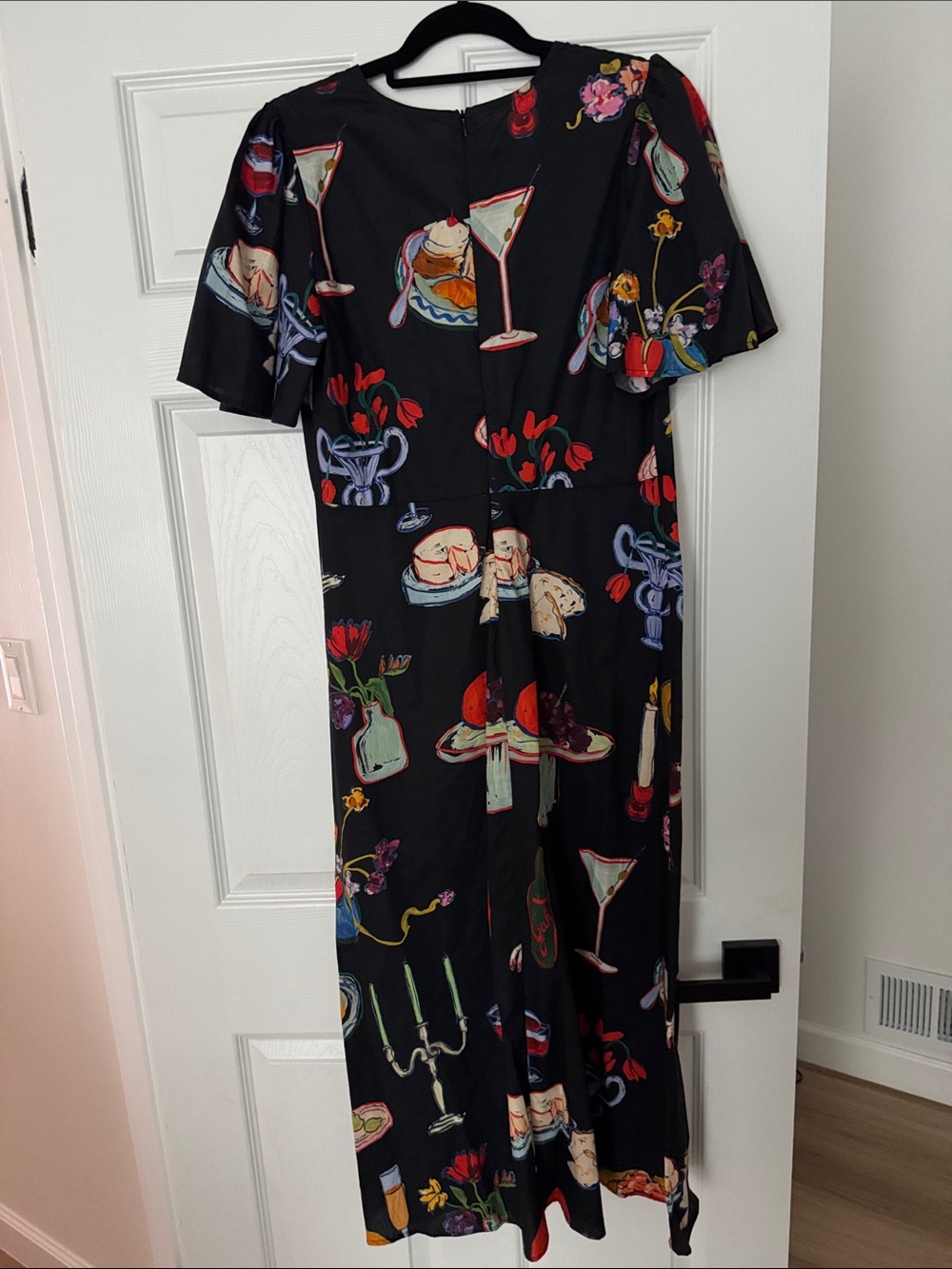 Lisa Says Gah Black Midi Dress with Colorful Food & Drink Print - Picture 3 of 3
